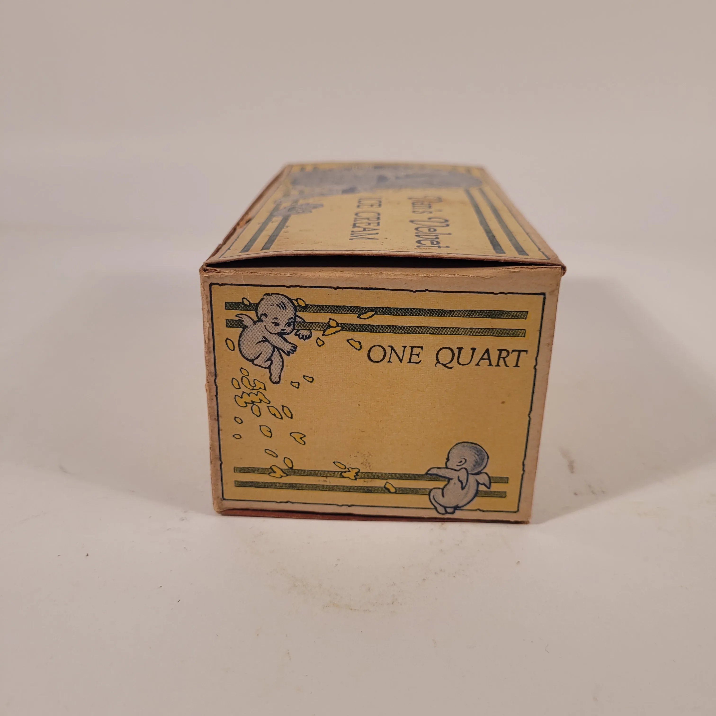 1921 Antique Van's Velvet Ice Cream Cardboard, Waxed Box, Cherubs