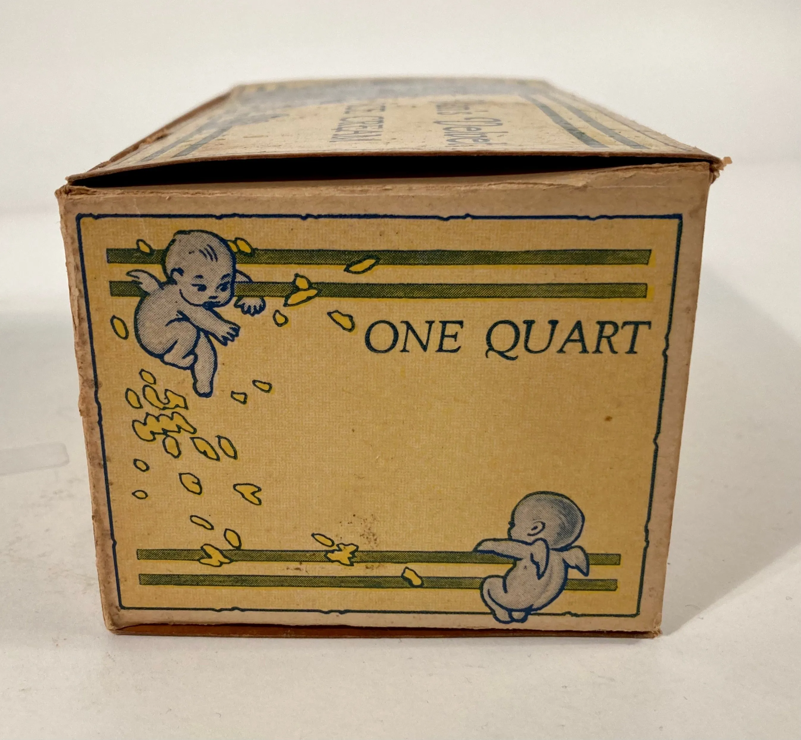 1921 Antique Van's Velvet Ice Cream Cardboard, Waxed Box, Cherubs