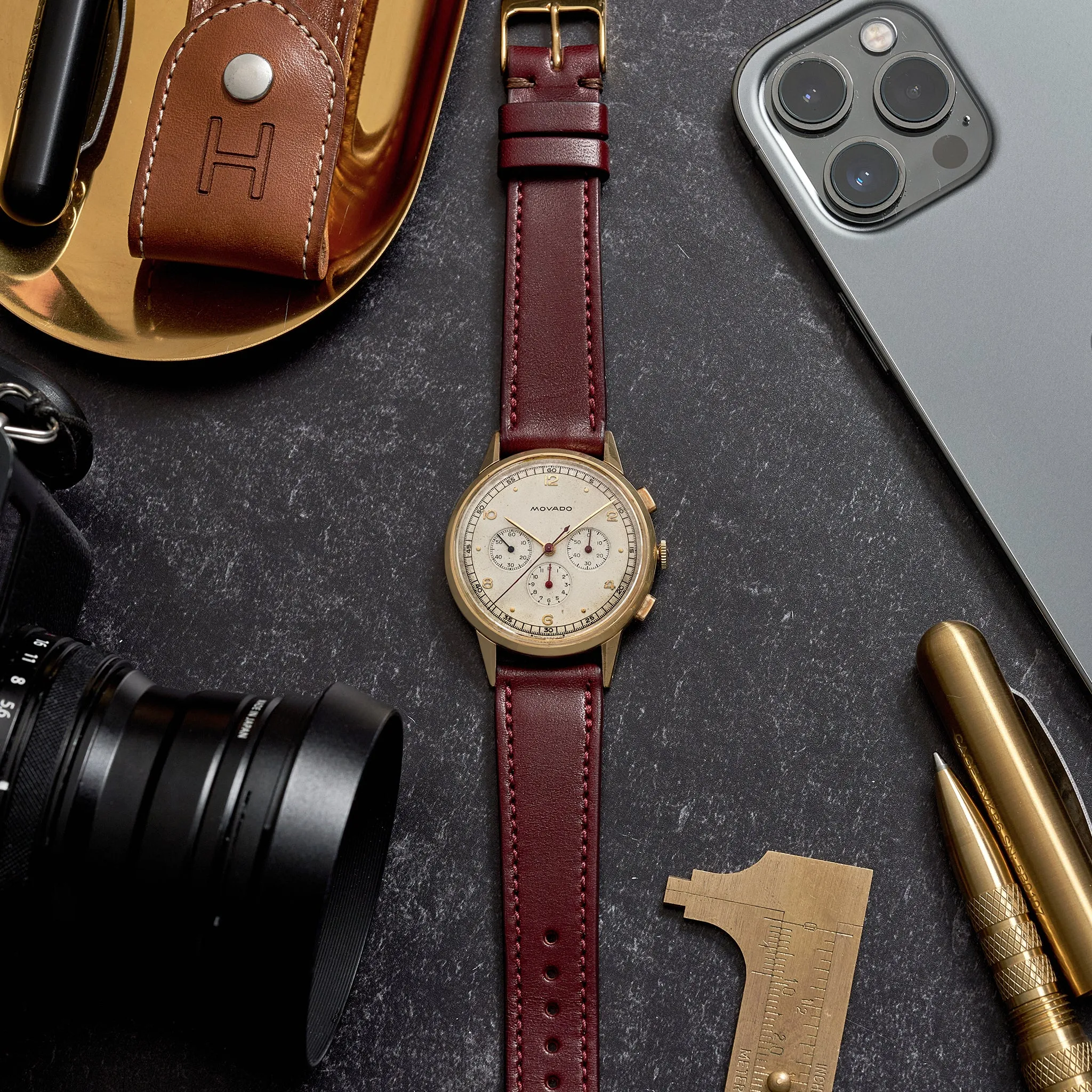 1940s Movado M95 Chronograph Ref. 49036 In 14k Yellow Gold