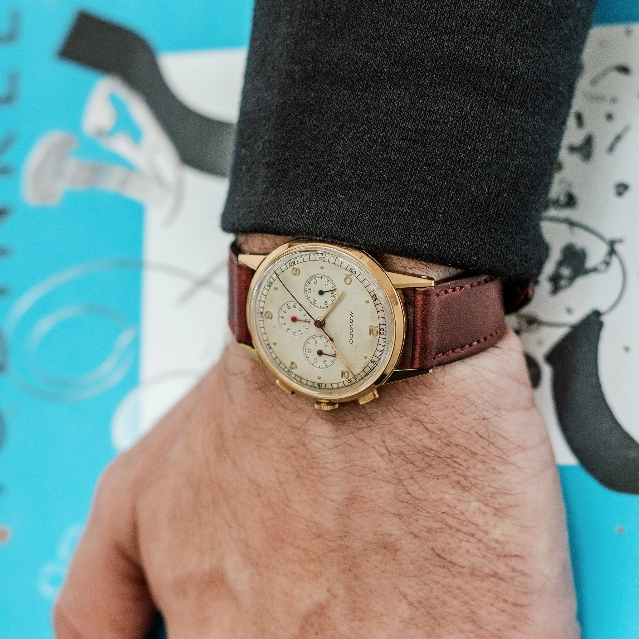 1940s Movado M95 Chronograph Ref. 49036 In 14k Yellow Gold