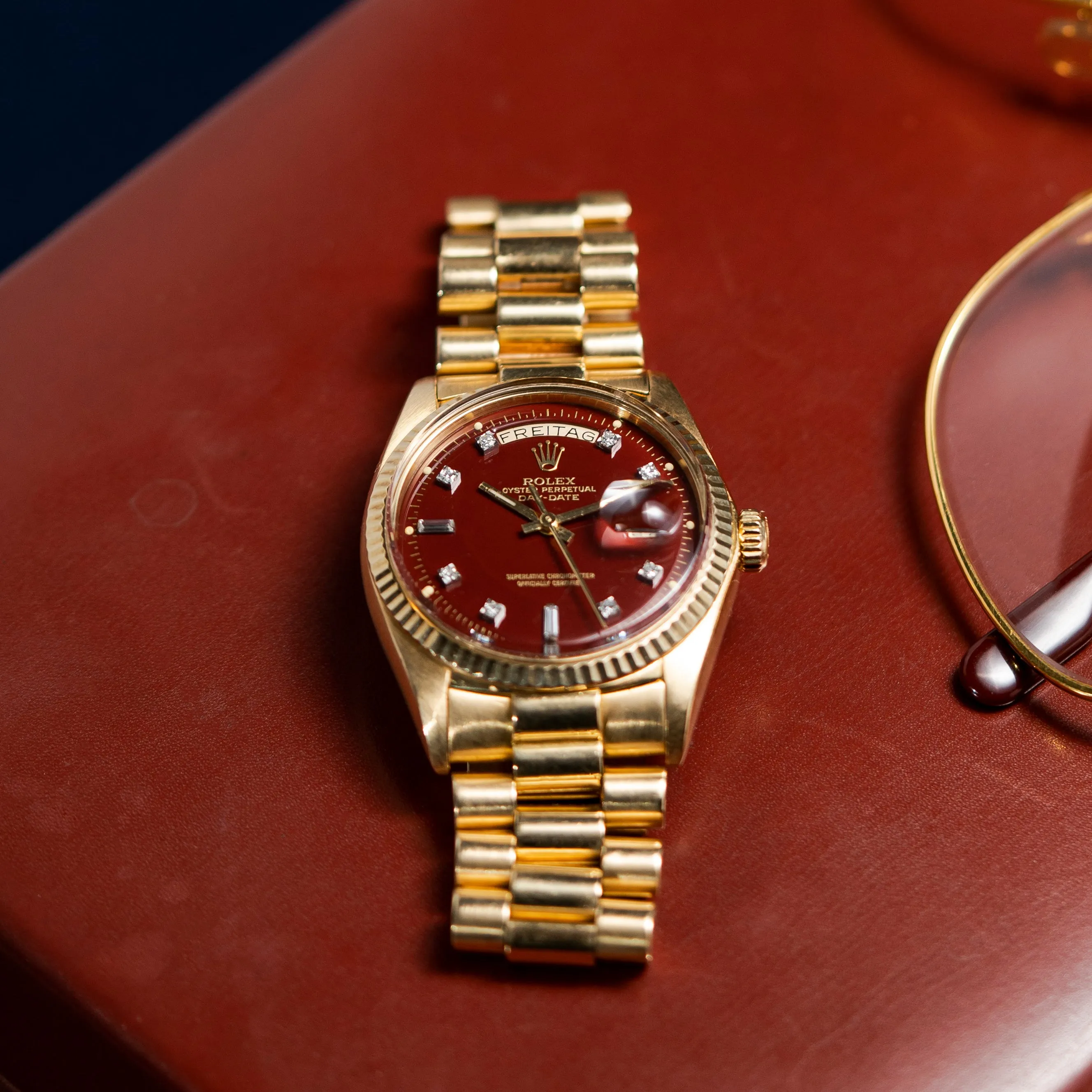1971 Rolex Day Date Oxblood Stella Diamond Dial Ref. 1803