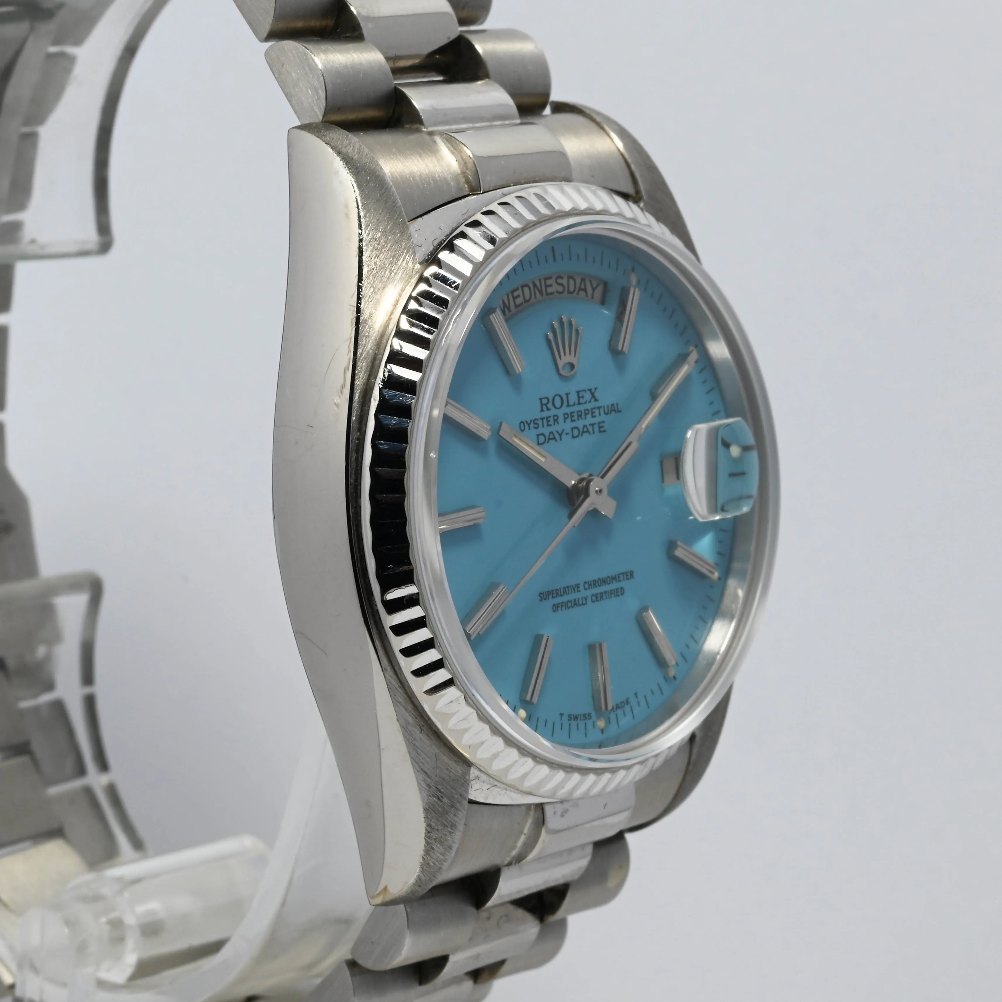 1981 Rolex Day Date White Gold Turquoise Stella Dial Ref. 18039