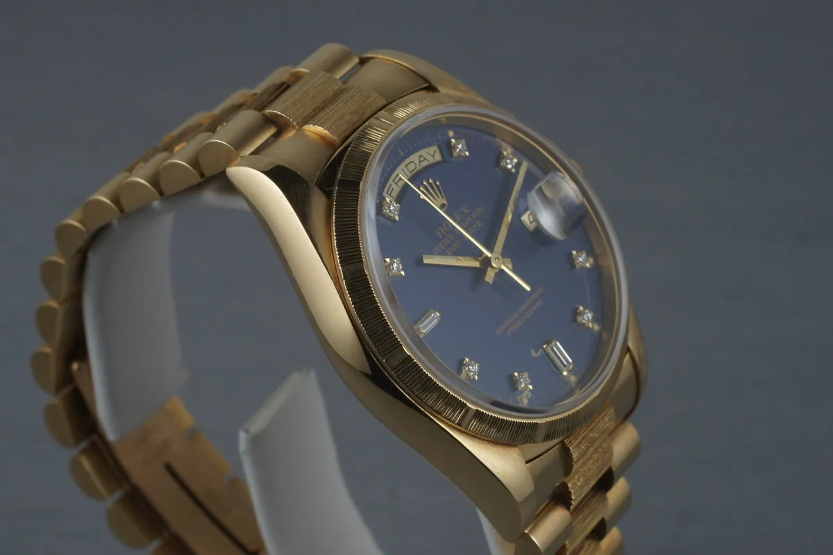 1989 Rolex Bark Day Date Ref: 18248 with Factory Blue Diamond Dial