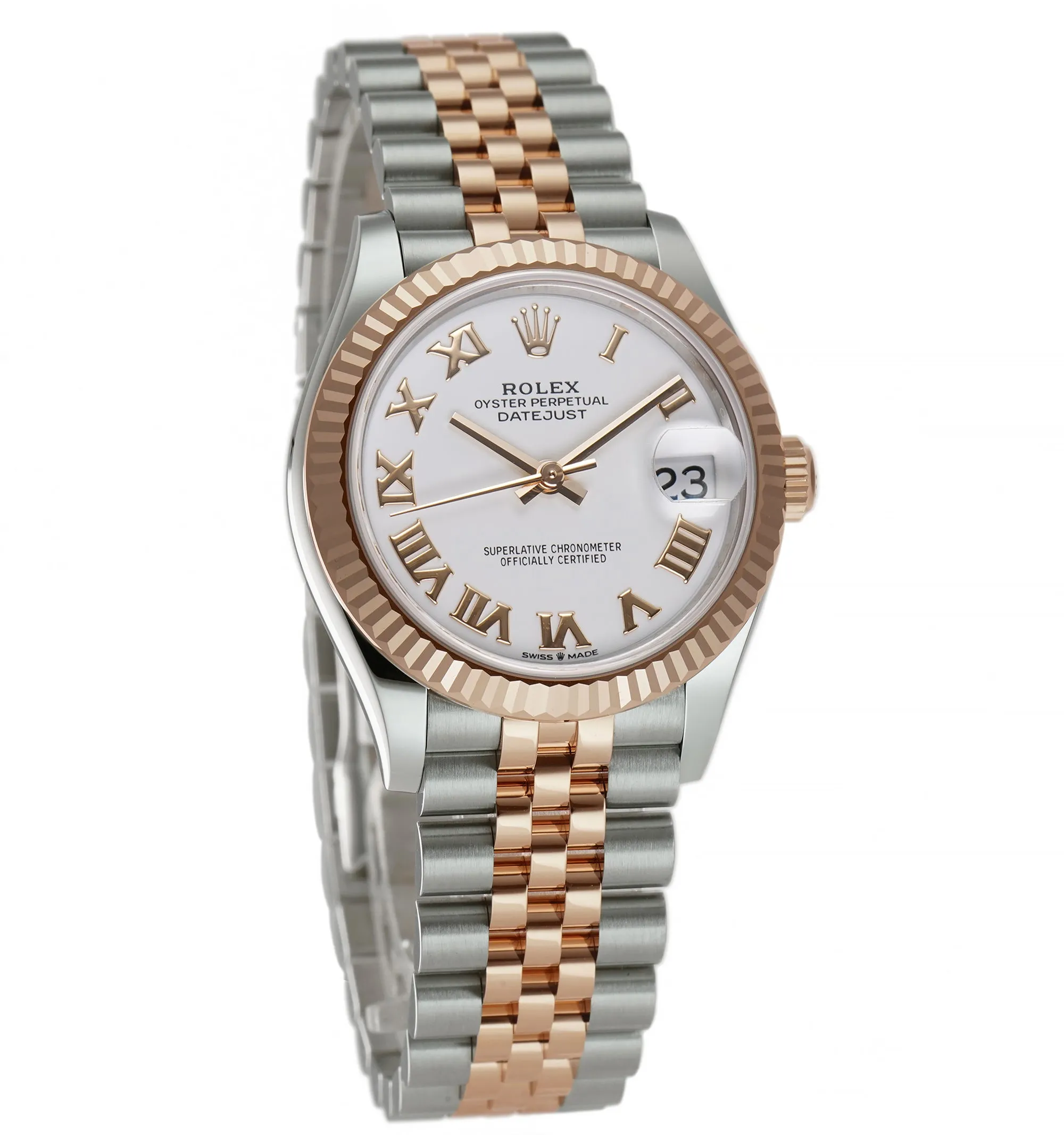 31mm Steel & 18k Everose Gold White Roman Dial Jubilee Bracelet