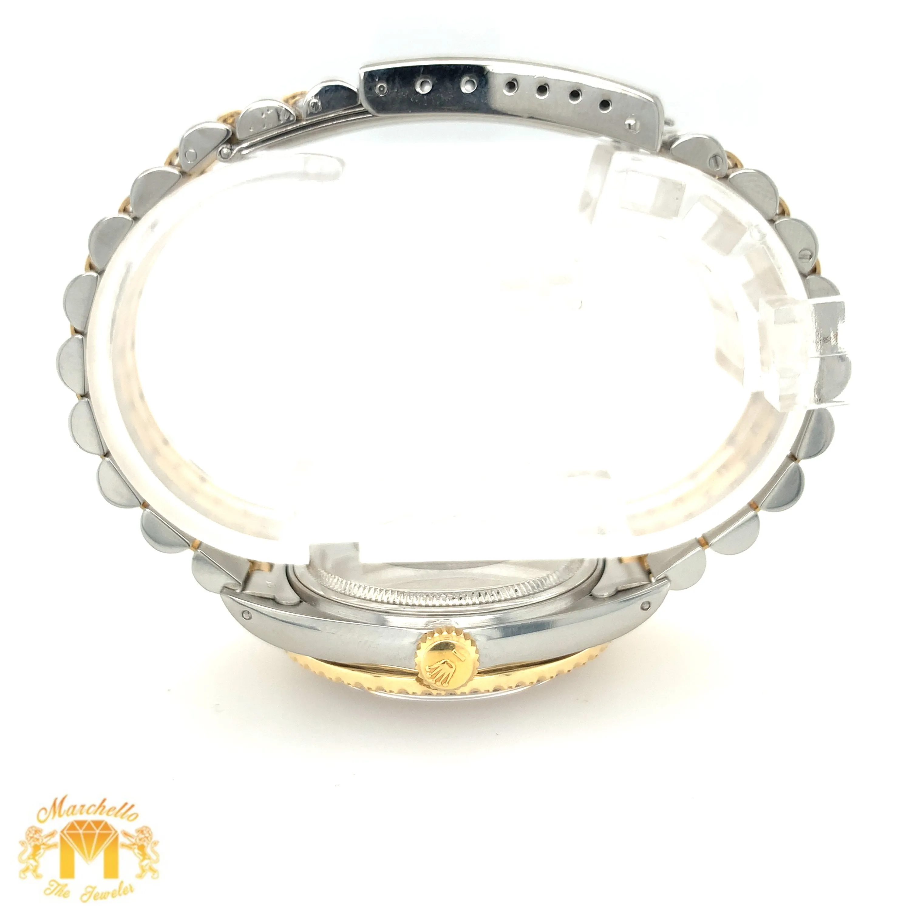 36mm Rolex Datejust Watch with Two-tone Jubilee Diamond Bracelet (quick-set, burgundy dial)