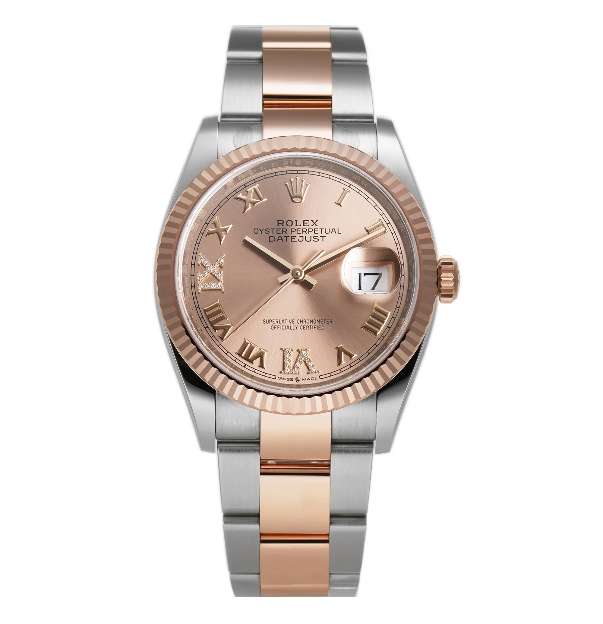 36mm Steel & Everose Gold Rose Roman Diamond VI & IX Dial Oyster Bracelet