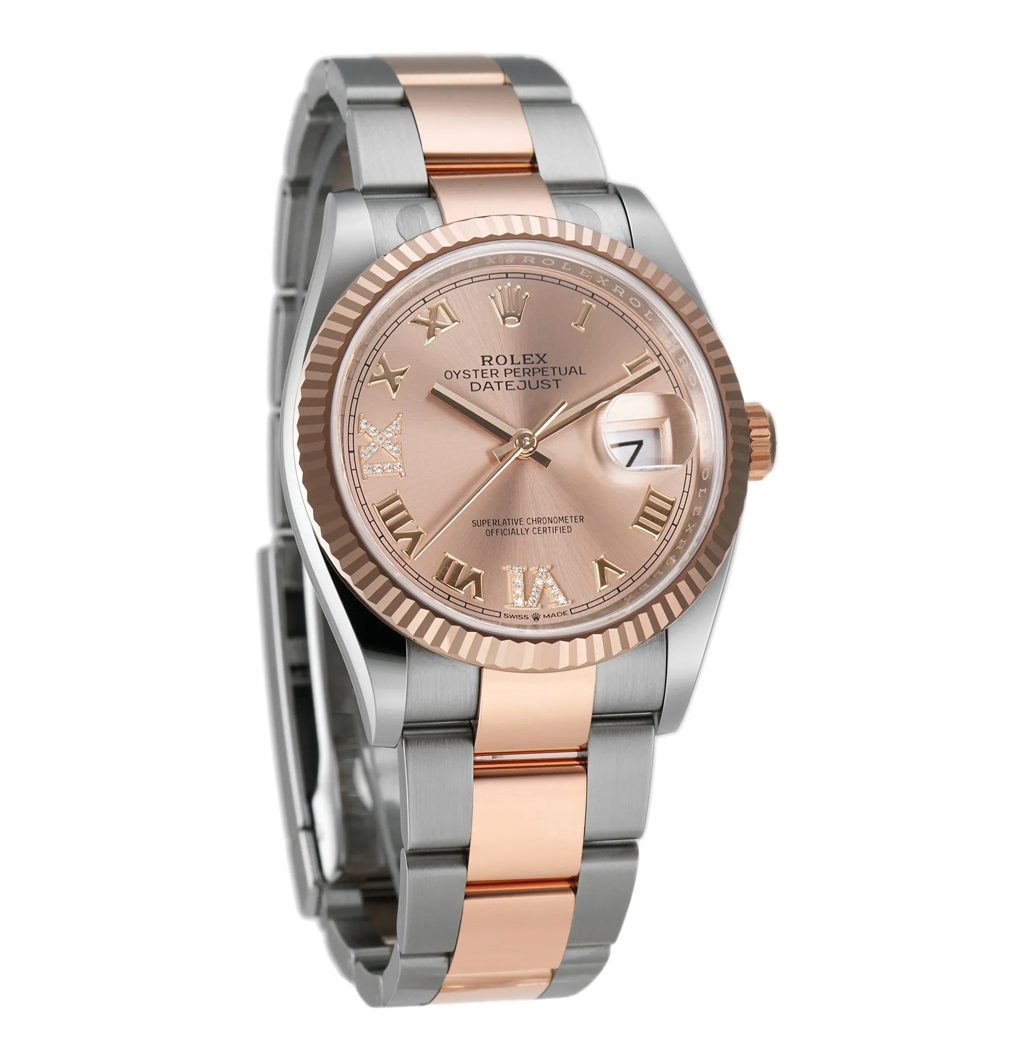 36mm Steel & Everose Gold Rose Roman Diamond VI & IX Dial Oyster Bracelet