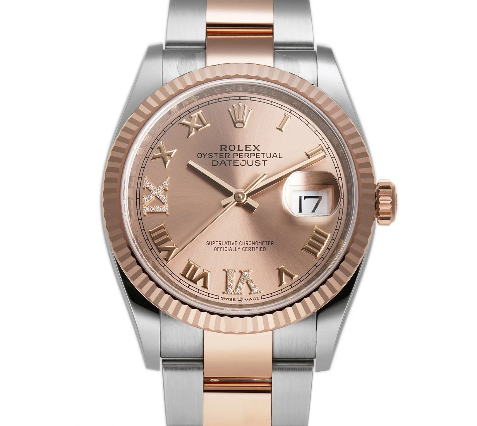 36mm Steel & Everose Gold Rose Roman Diamond VI & IX Dial Oyster Bracelet