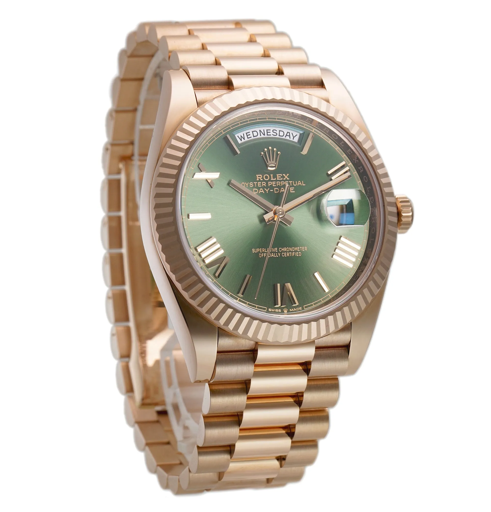 40mm 18k Everose Gold On Presidential Bracelet Olive Green Dial