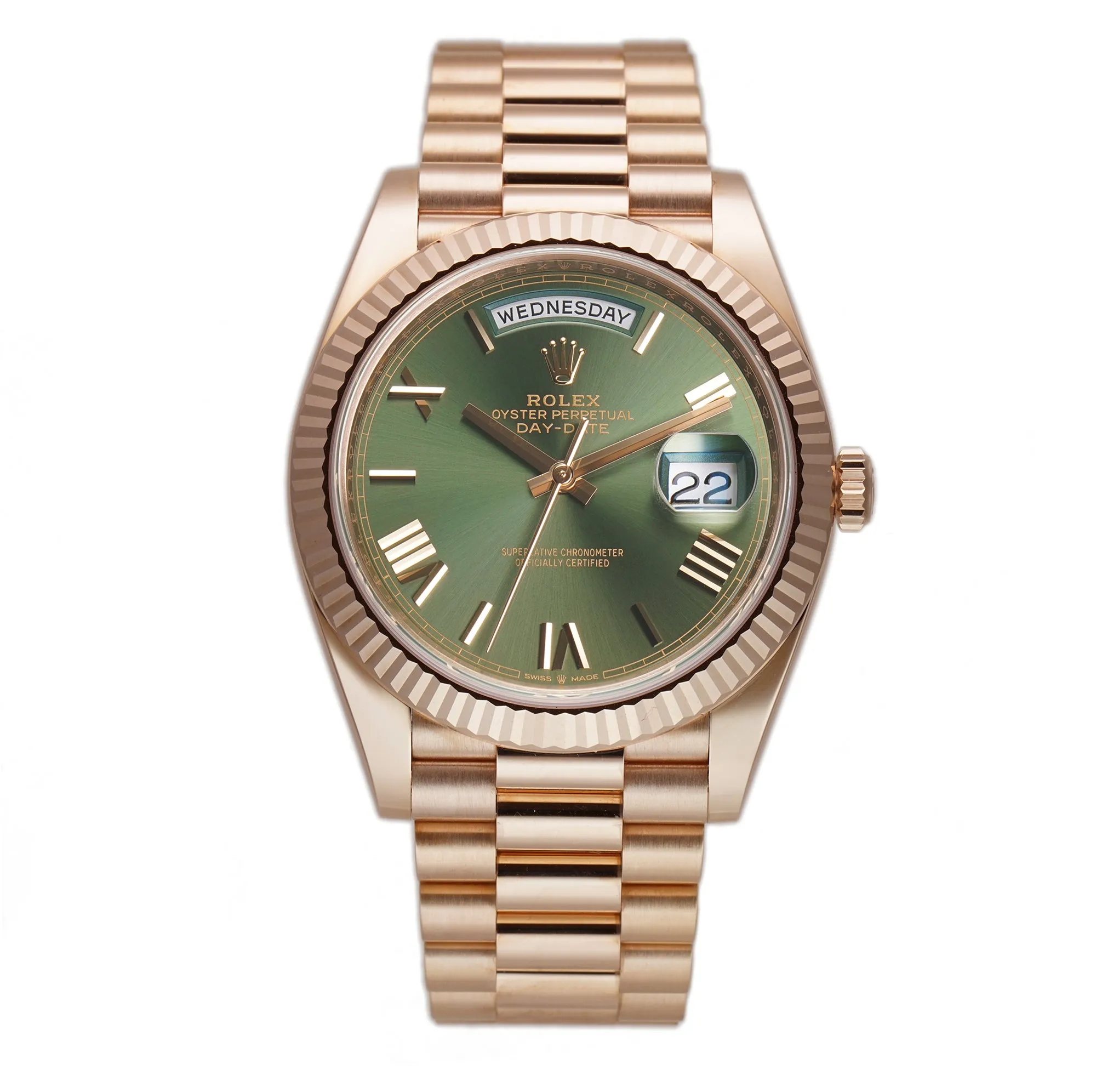40mm 18k Everose Gold On Presidential Bracelet Olive Green Dial