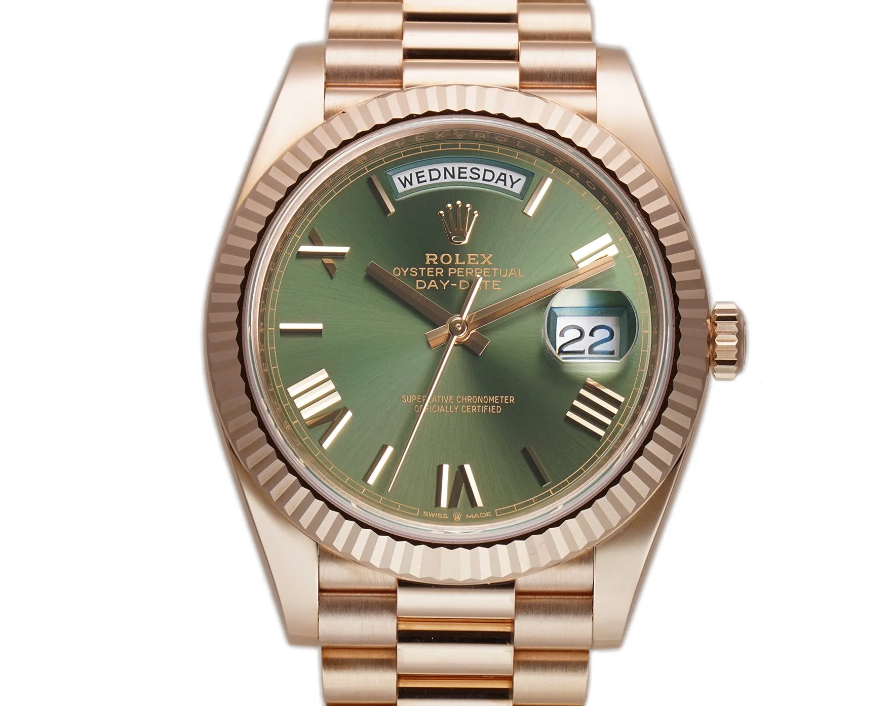 40mm 18k Everose Gold On Presidential Bracelet Olive Green Dial
