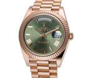 40mm 18k Everose Gold On Presidential Bracelet Olive Green Dial