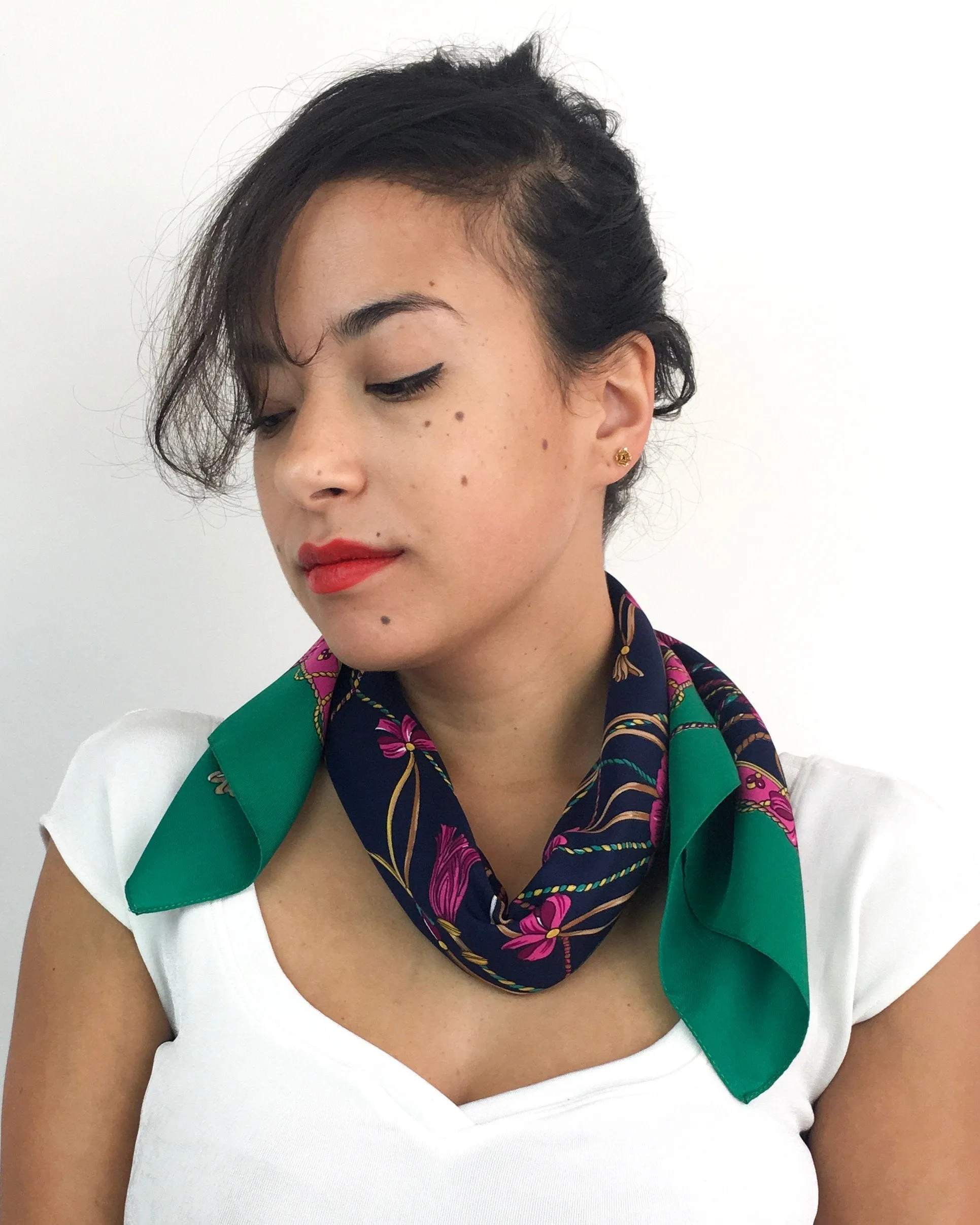 80s vintage scarf, jewel theme 💌 FREE SHIPPING