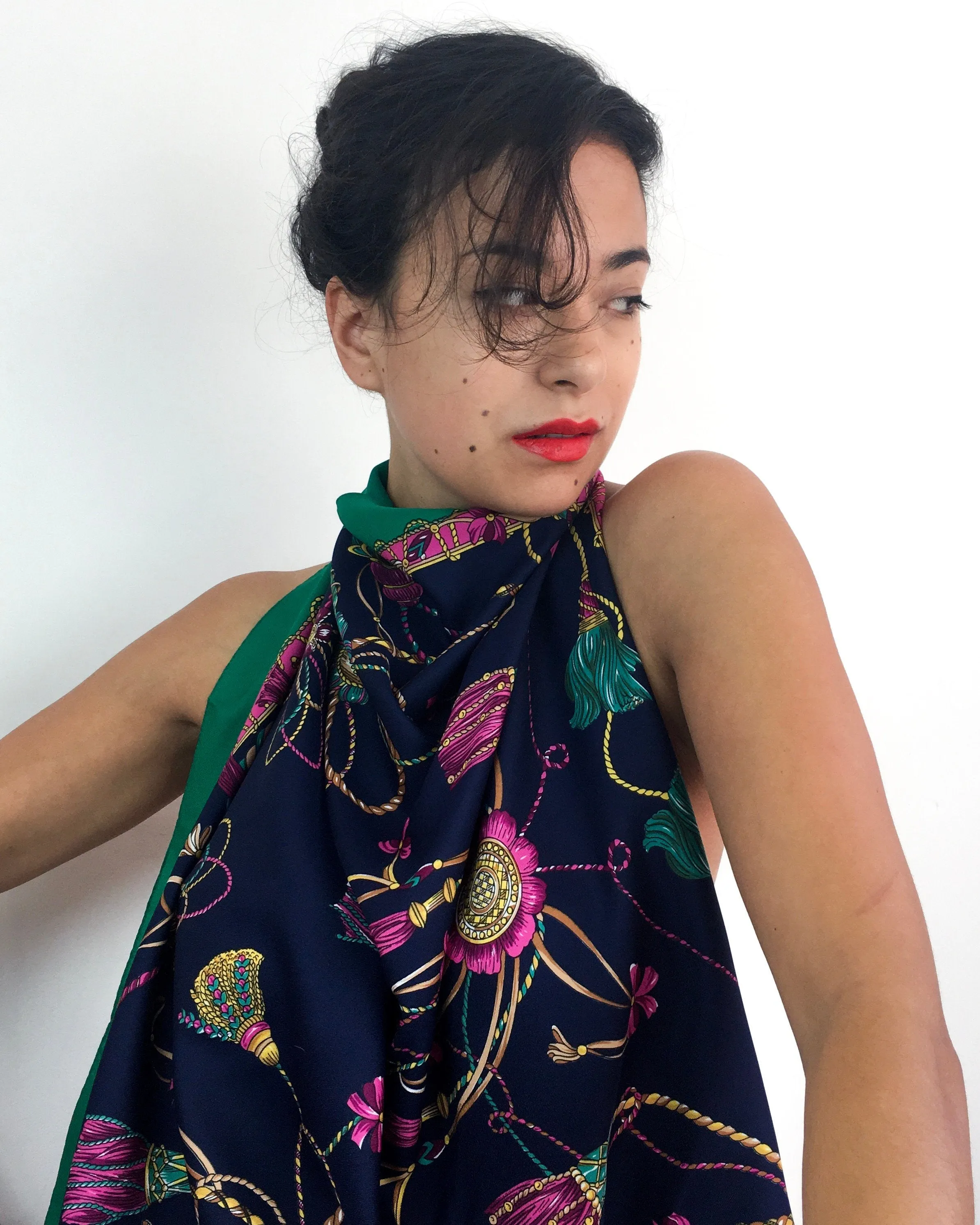 80s vintage scarf, jewel theme 💌 FREE SHIPPING