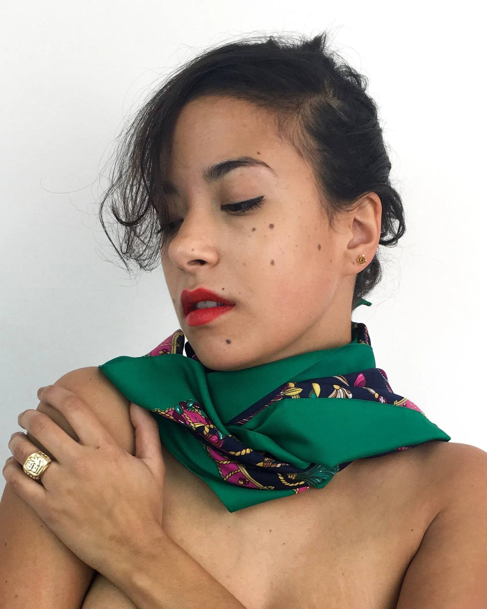 80s vintage scarf, jewel theme 💌 FREE SHIPPING