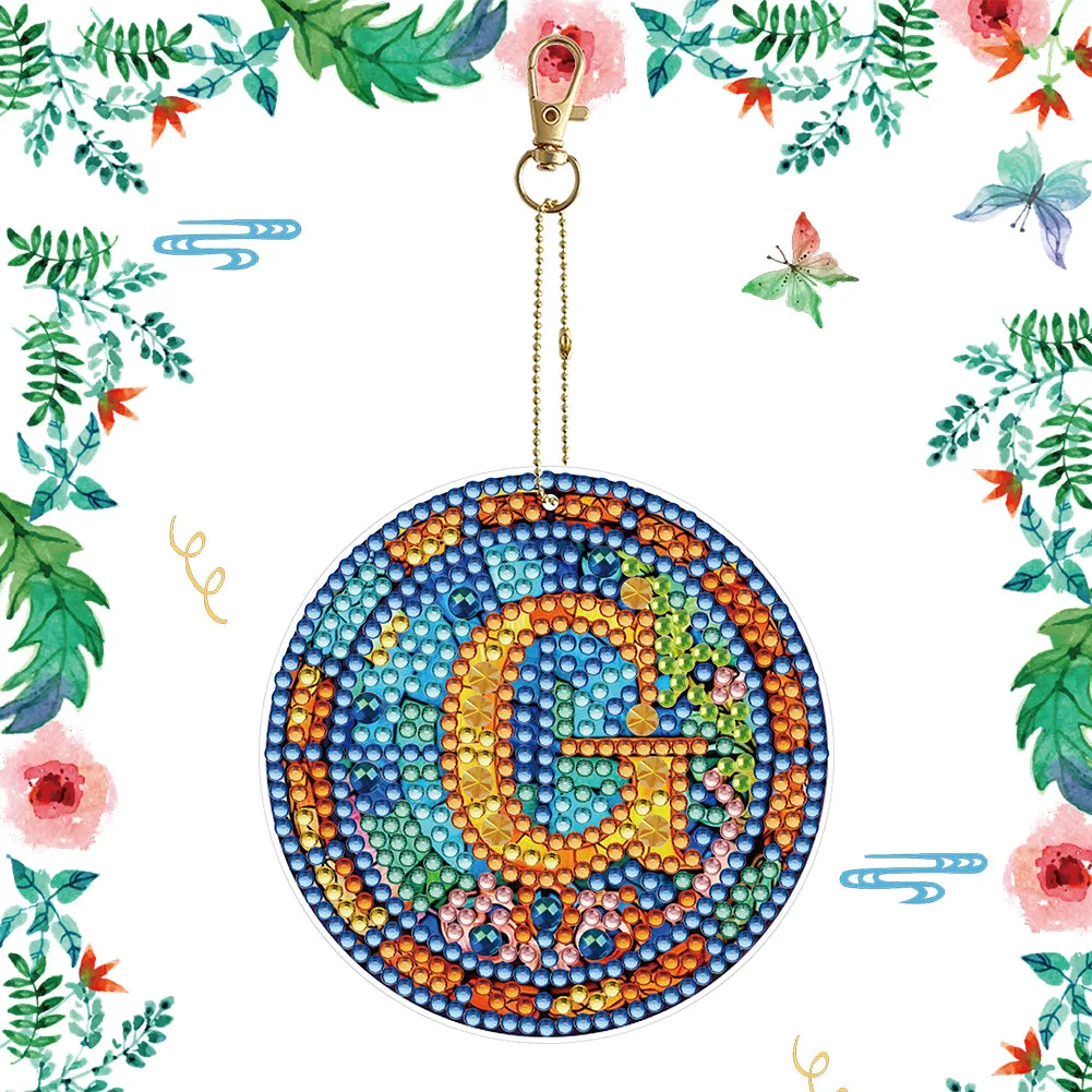 A-Z 26 Letters Double Sided Special Shape Diamond Painting Keychain Pendant (G)