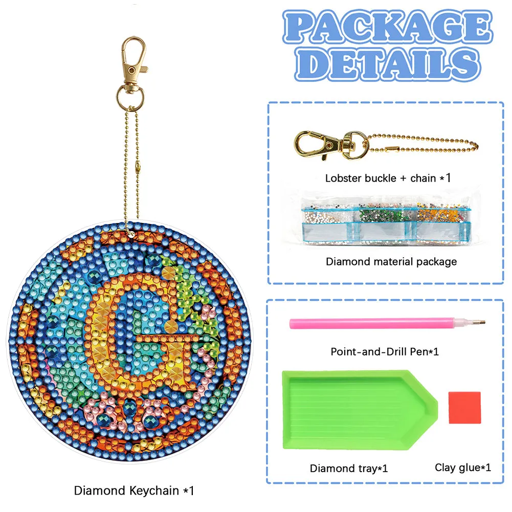 A-Z 26 Letters Double Sided Special Shape Diamond Painting Keychain Pendant (G)