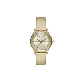 Armani Exchange Gold Dial And Leather Strap Watch