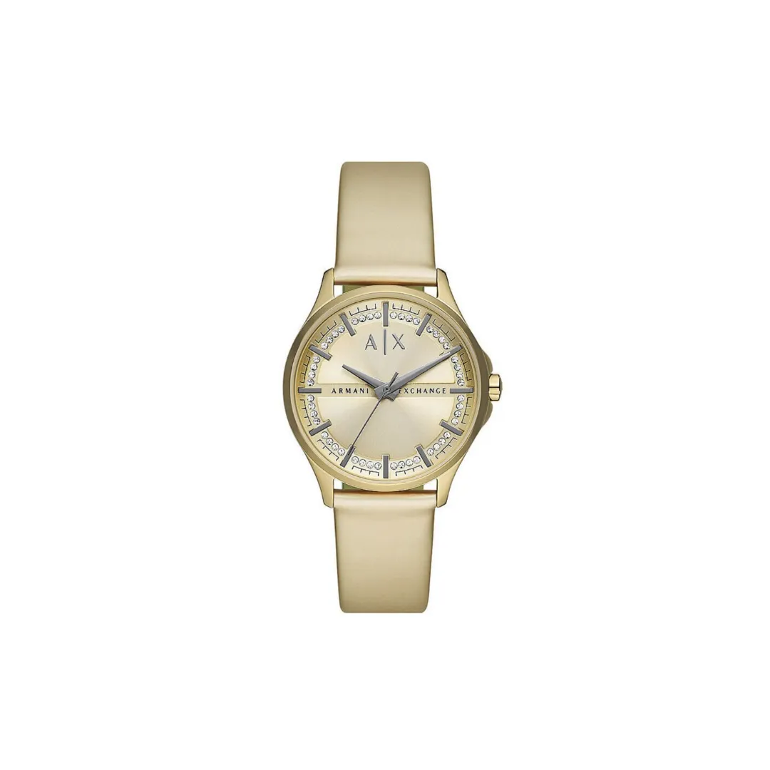 Armani Exchange Gold Dial And Leather Strap Watch
