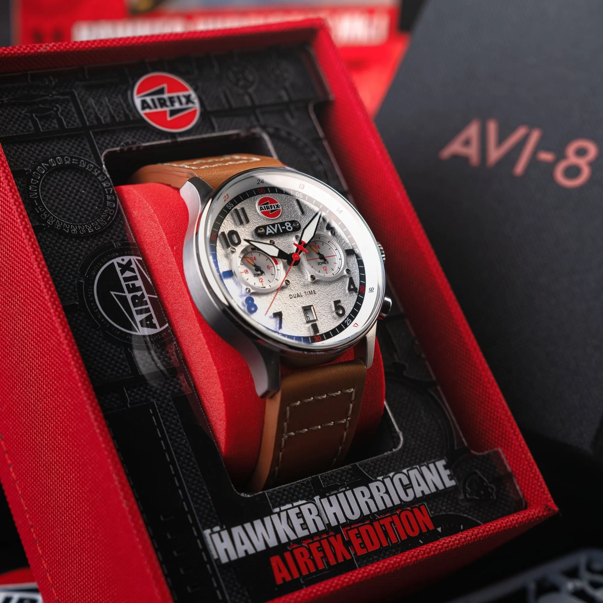 AVI-8 Hawker Hurricane Carey Dual Time - Airfix Edition Silver White Men's Watch AV-4088-06