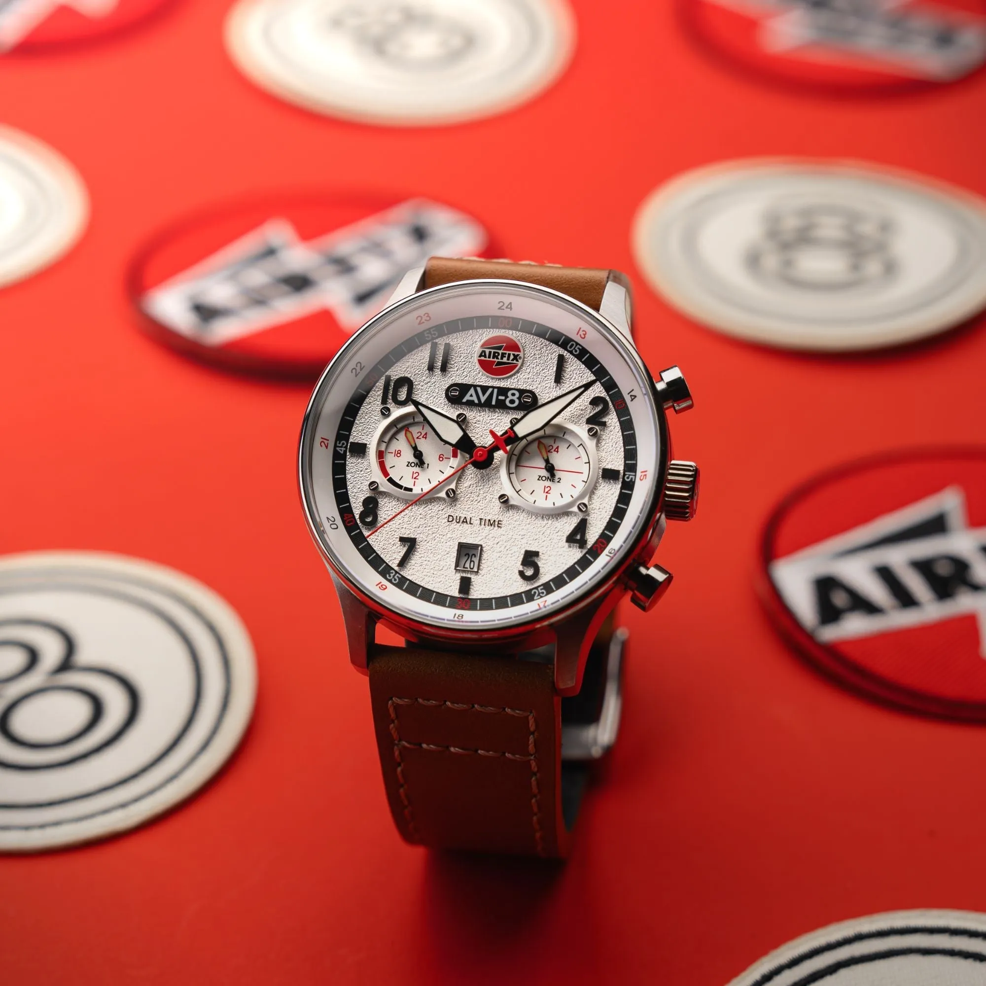 AVI-8 Hawker Hurricane Carey Dual Time - Airfix Edition Silver White Men's Watch AV-4088-06