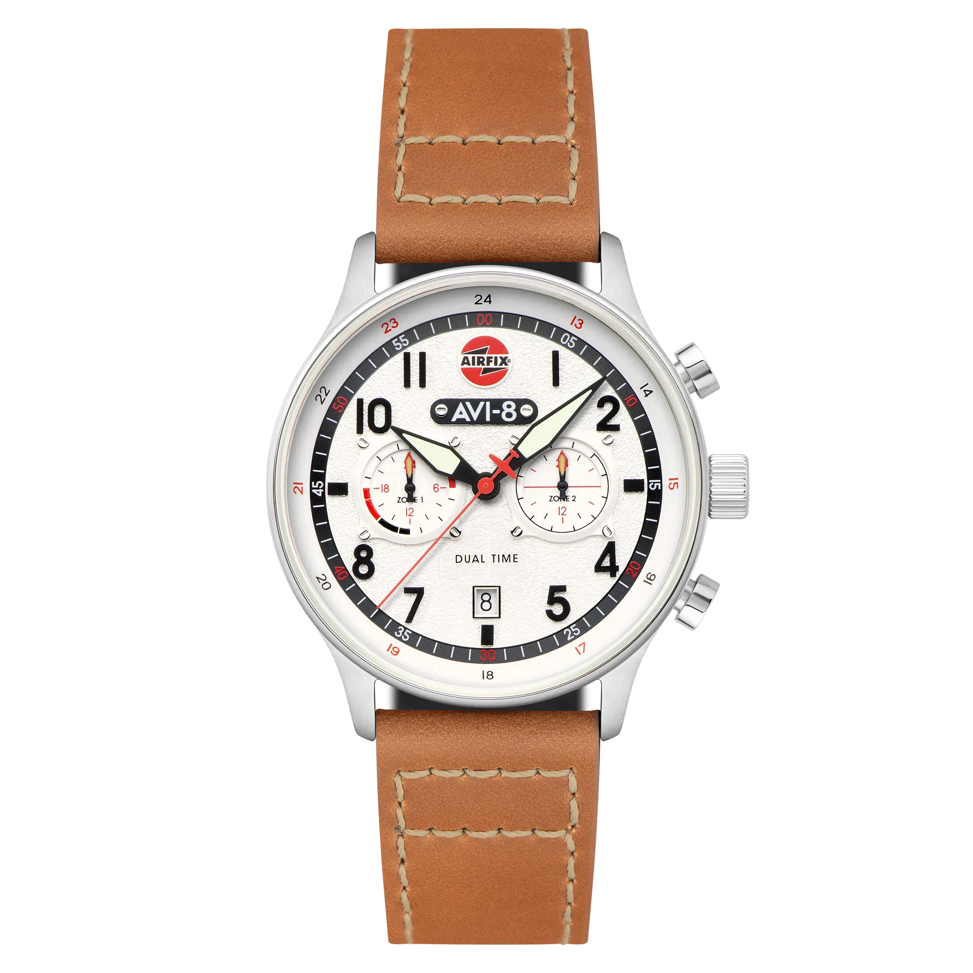 AVI-8 Hawker Hurricane Carey Dual Time - Airfix Edition Silver White Men's Watch AV-4088-06