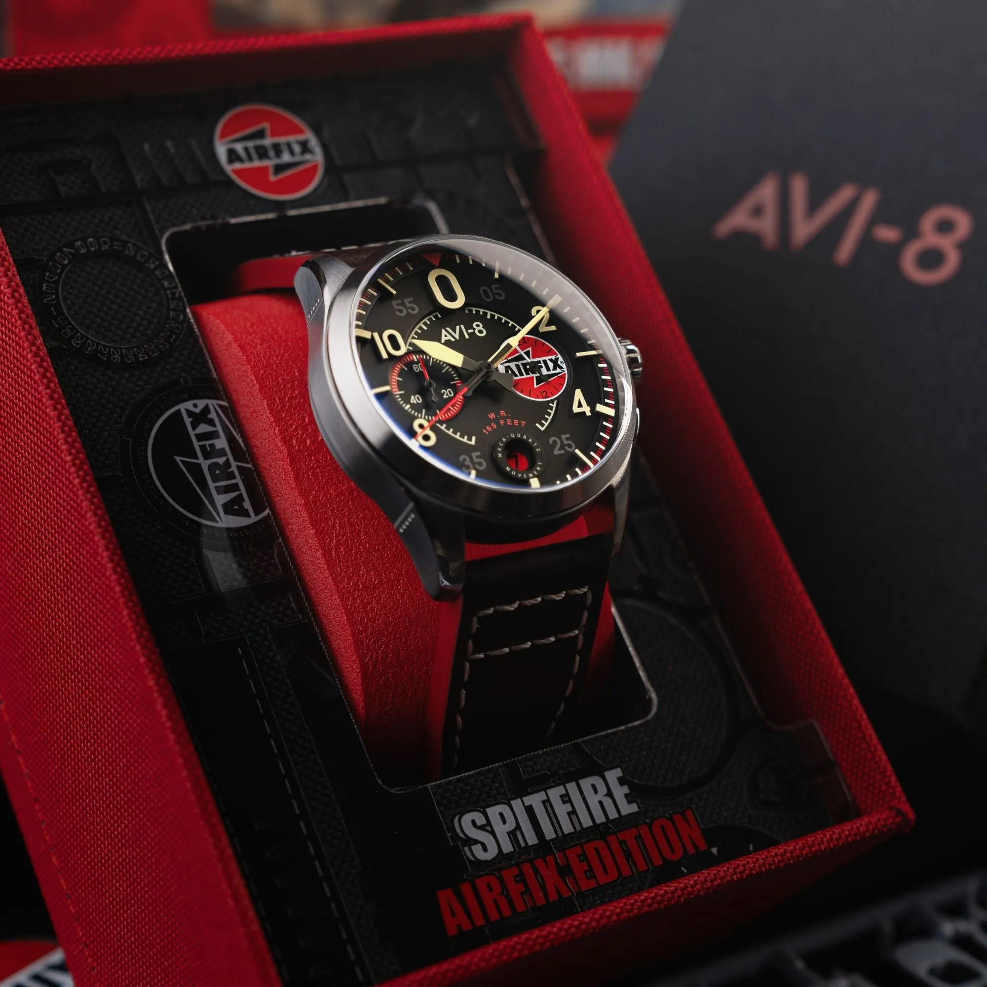 AVI-8 Spitfire Lock Chronograph - Airfix Edition Raven Black Men's Watch AV-4089-09