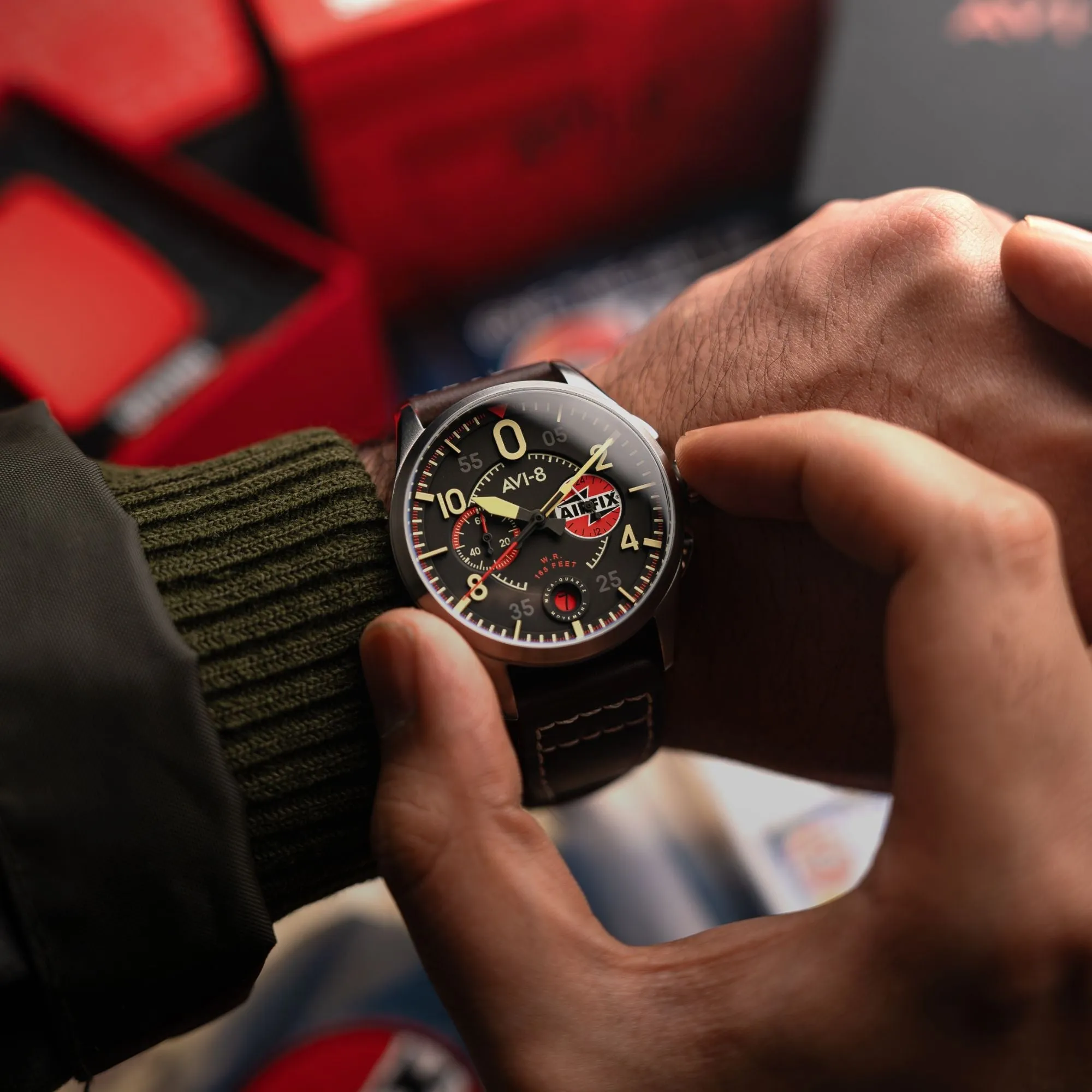 AVI-8 Spitfire Lock Chronograph - Airfix Edition Raven Black Men's Watch AV-4089-09