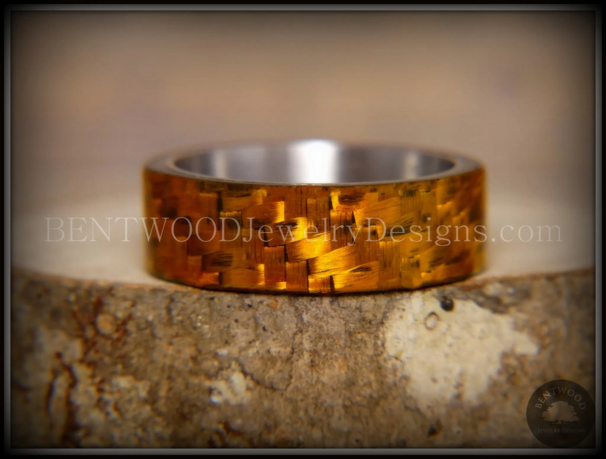 Bentwood Ring - "Golden Twill" Carbon Fiber on Titanium Comfort Fit Core