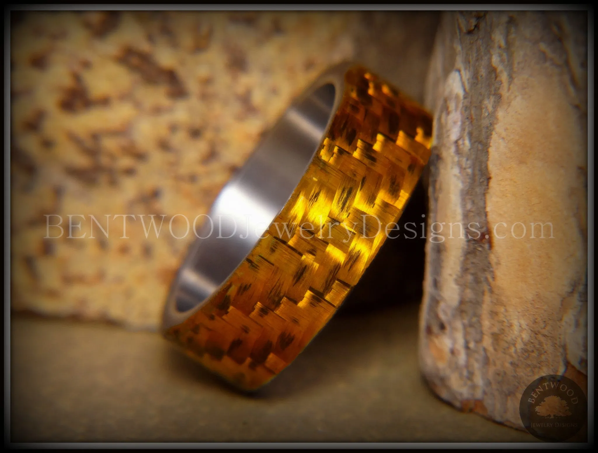 Bentwood Ring - "Golden Twill" Carbon Fiber on Titanium Comfort Fit Core