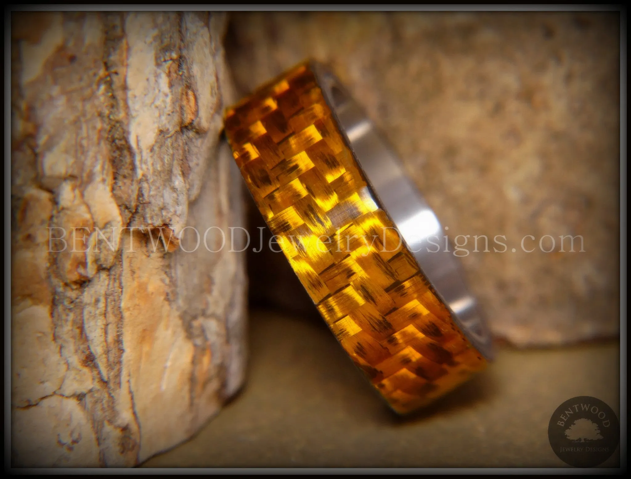 Bentwood Ring - "Golden Twill" Carbon Fiber on Titanium Comfort Fit Core