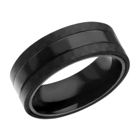 Black Stainless Steel Smooth Band with Carbon Fiber Detail Ring