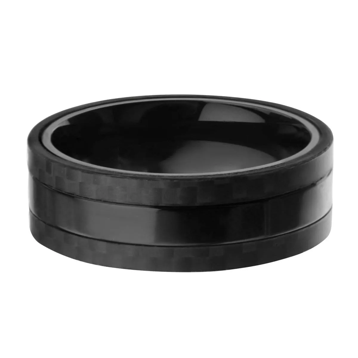 Black Stainless Steel Smooth Band with Carbon Fiber Detail Ring