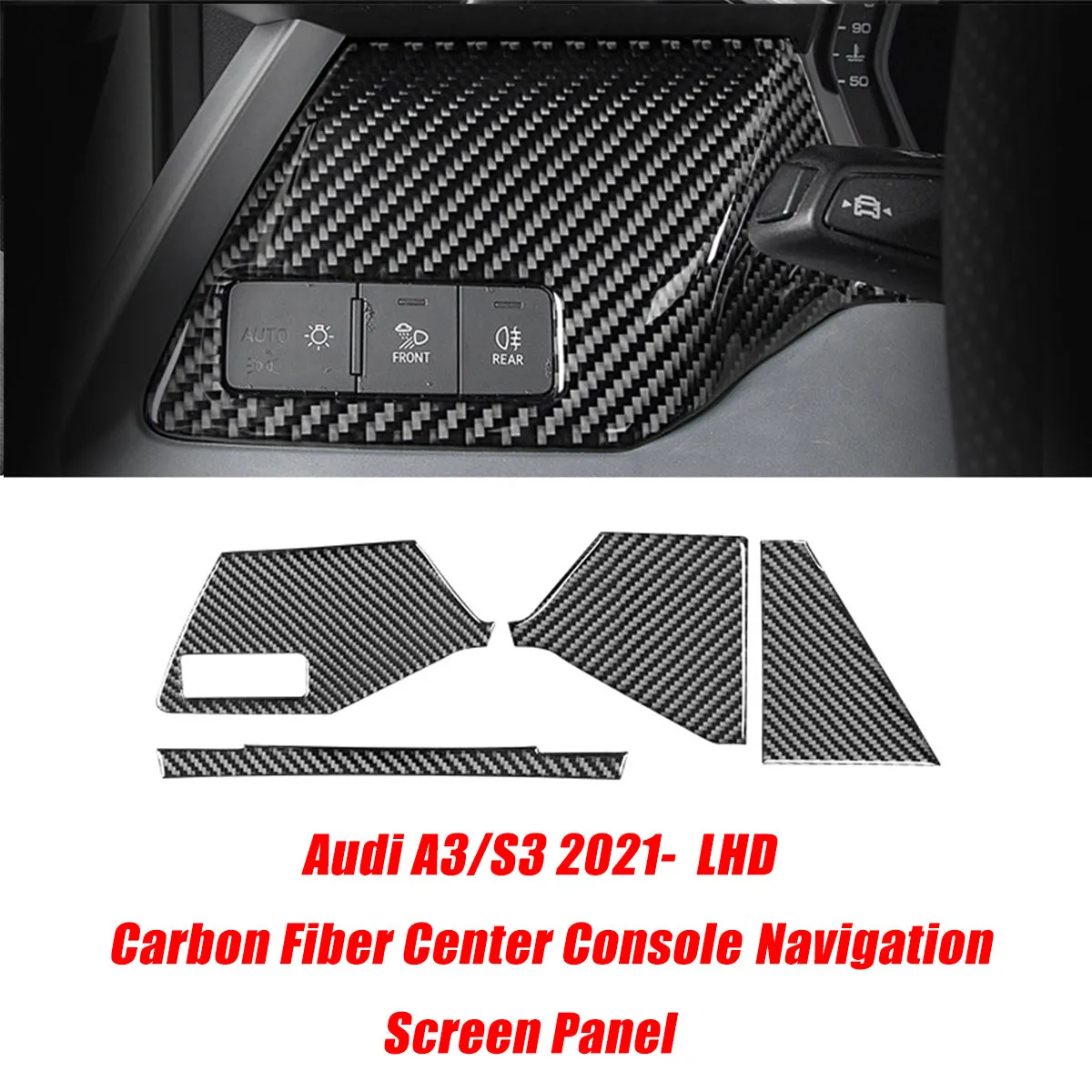 Car Carbon Fiber Interior Stickers for Audi A3 S3 2021-2022 LHD Decoration Frame Cover