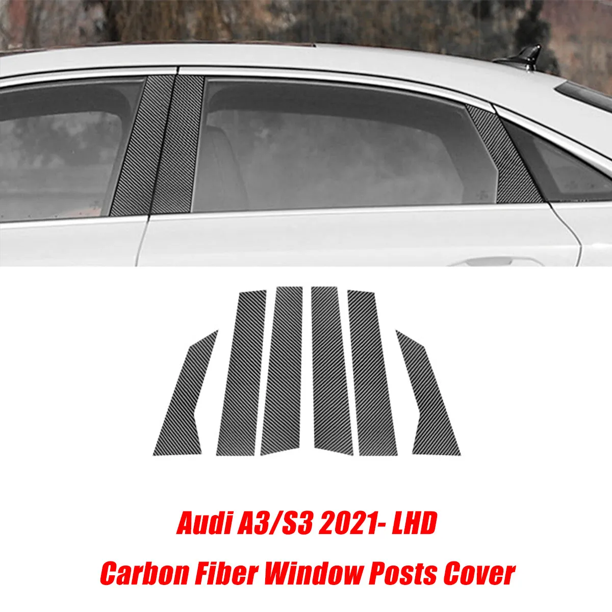 Car Carbon Fiber Interior Stickers for Audi A3 S3 2021-2022 LHD Decoration Frame Cover