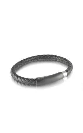 Carbon Fibre Black Leather Bracelet | Italgem Steel