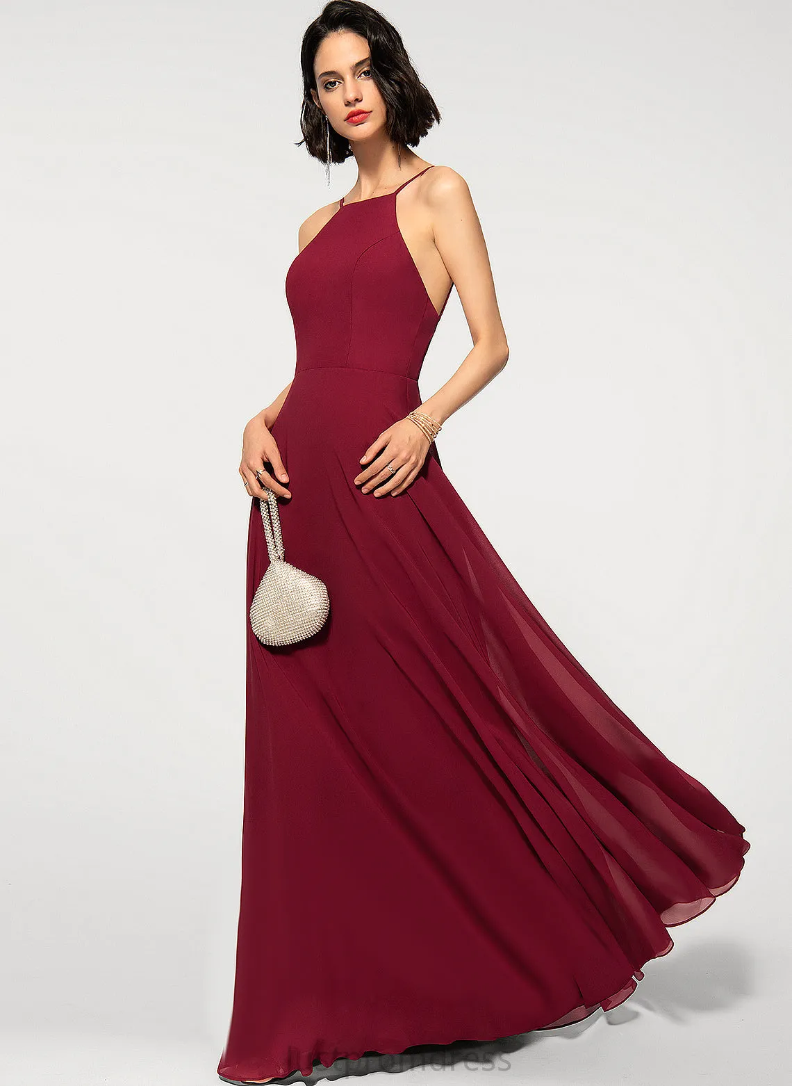 Celia Chiffon A-Line Square Prom Dresses Floor-Length