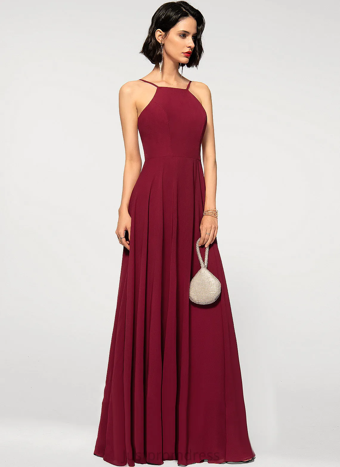 Celia Chiffon A-Line Square Prom Dresses Floor-Length