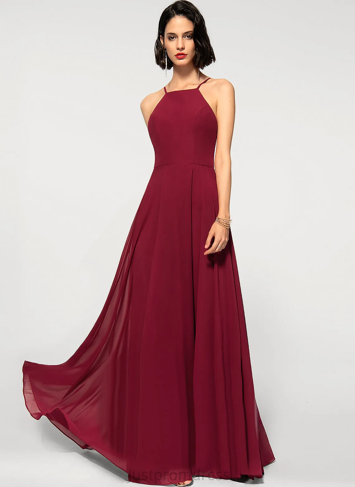 Celia Chiffon A-Line Square Prom Dresses Floor-Length
