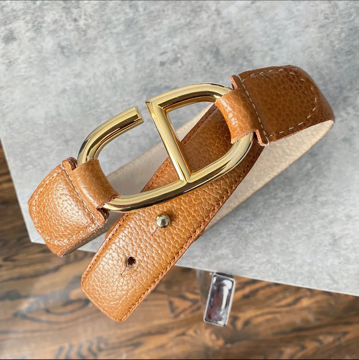 Christian Dior Vintage 1990's Tan Leather CD Logo Belt - 27-29"