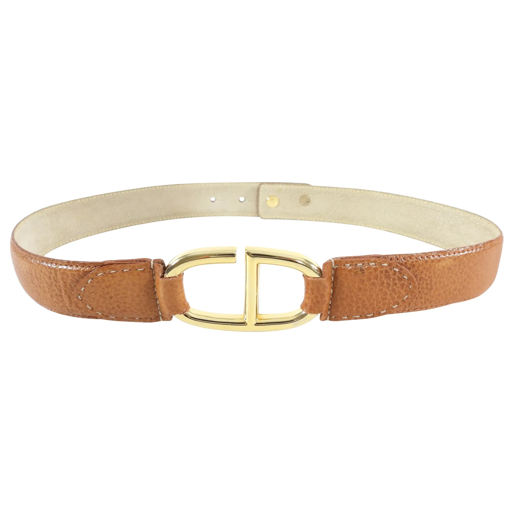 Christian Dior Vintage 1990's Tan Leather CD Logo Belt - 27-29"