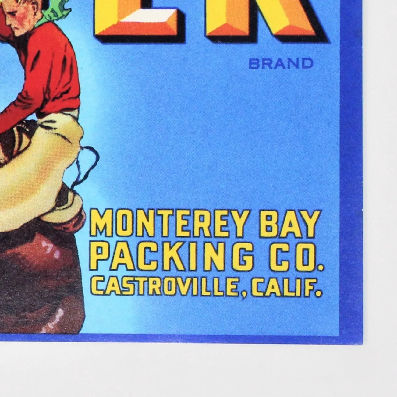 Crate Label, Bronco Buster California Vegetables, Monterey Packaging CA, 7" Vintage, 1940's