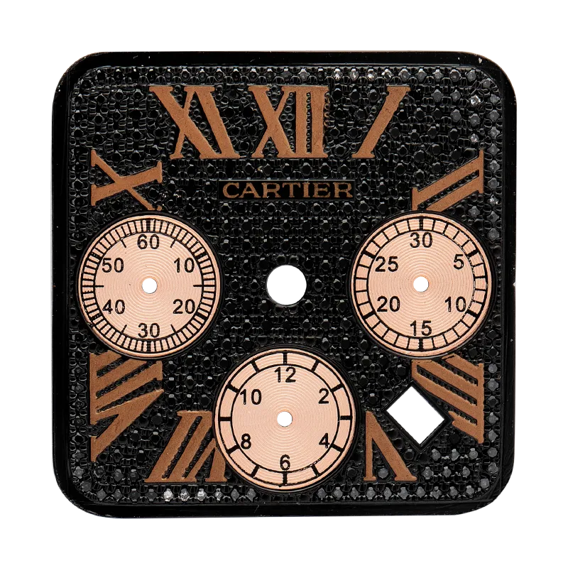 Custom Black/Gold Diamond Paved dial for Cartier Santos 100 XL