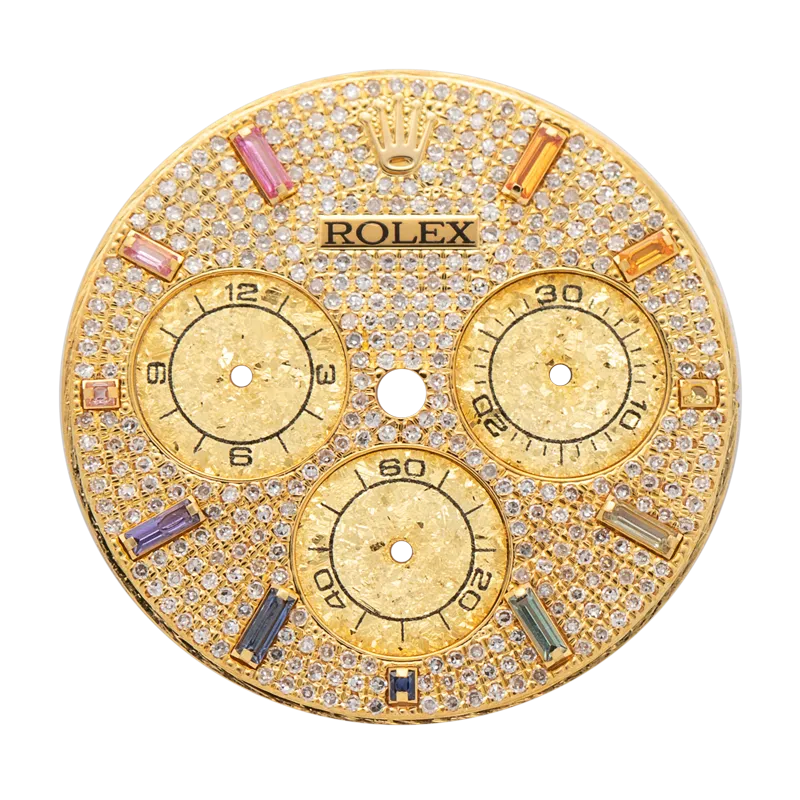 Custom Yellow Gold Diamond Paved Dial for Rolex Daytona