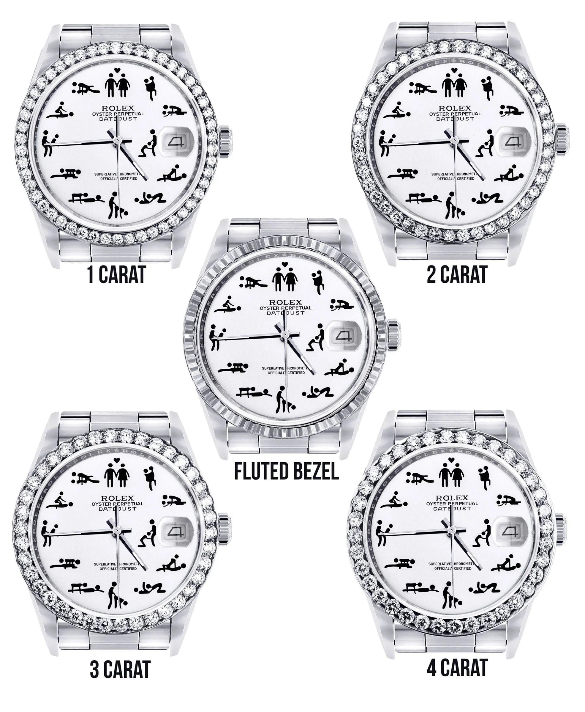 Diamond Mens Rolex Datejust Watch 16200 | 36Mm | Custom Erotic Dial | Oyster Band