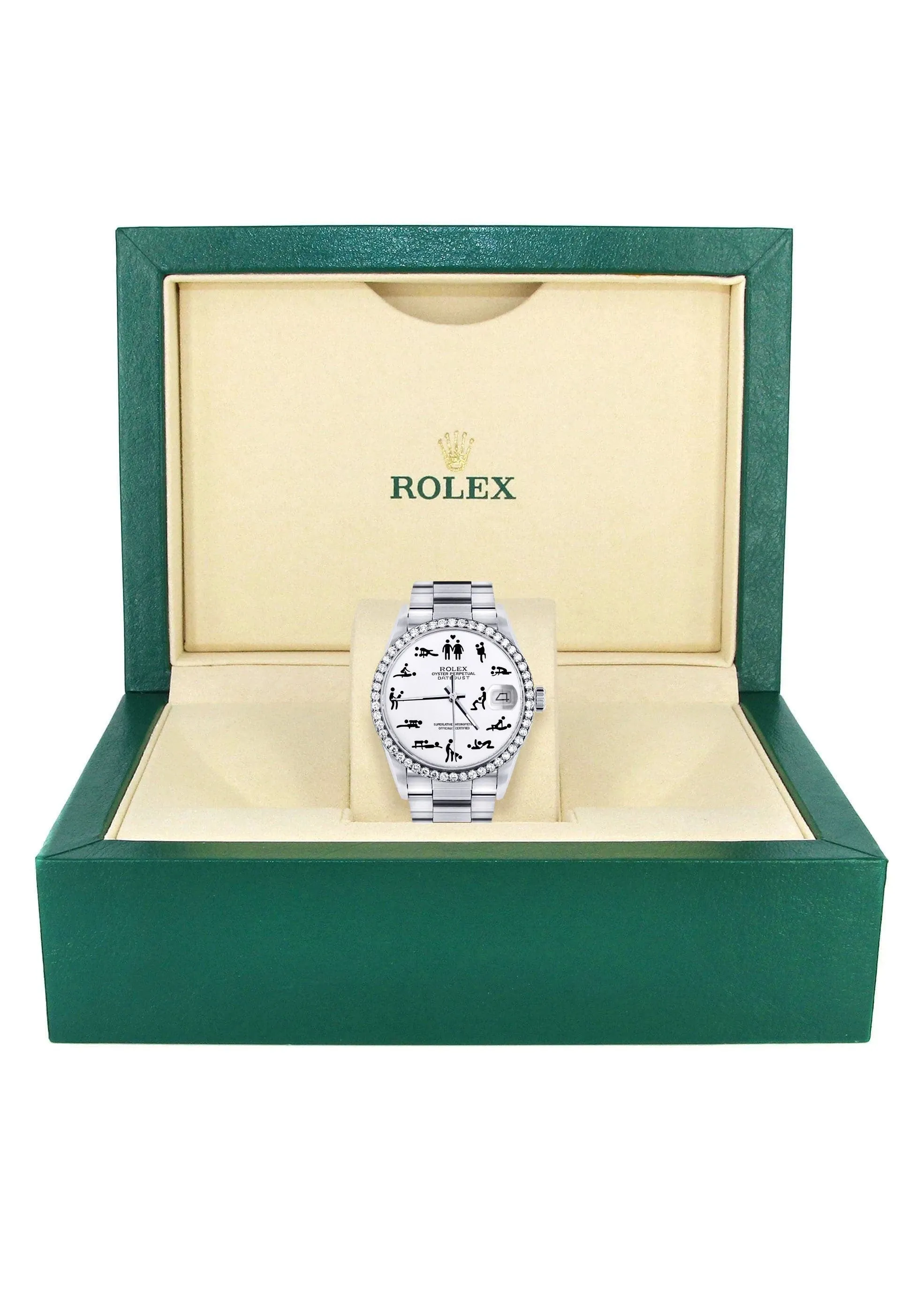 Diamond Mens Rolex Datejust Watch 16200 | 36Mm | Custom Erotic Dial | Oyster Band