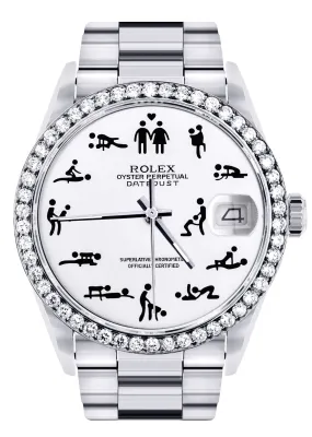 Diamond Mens Rolex Datejust Watch 16200 | 36Mm | Custom Erotic Dial | Oyster Band