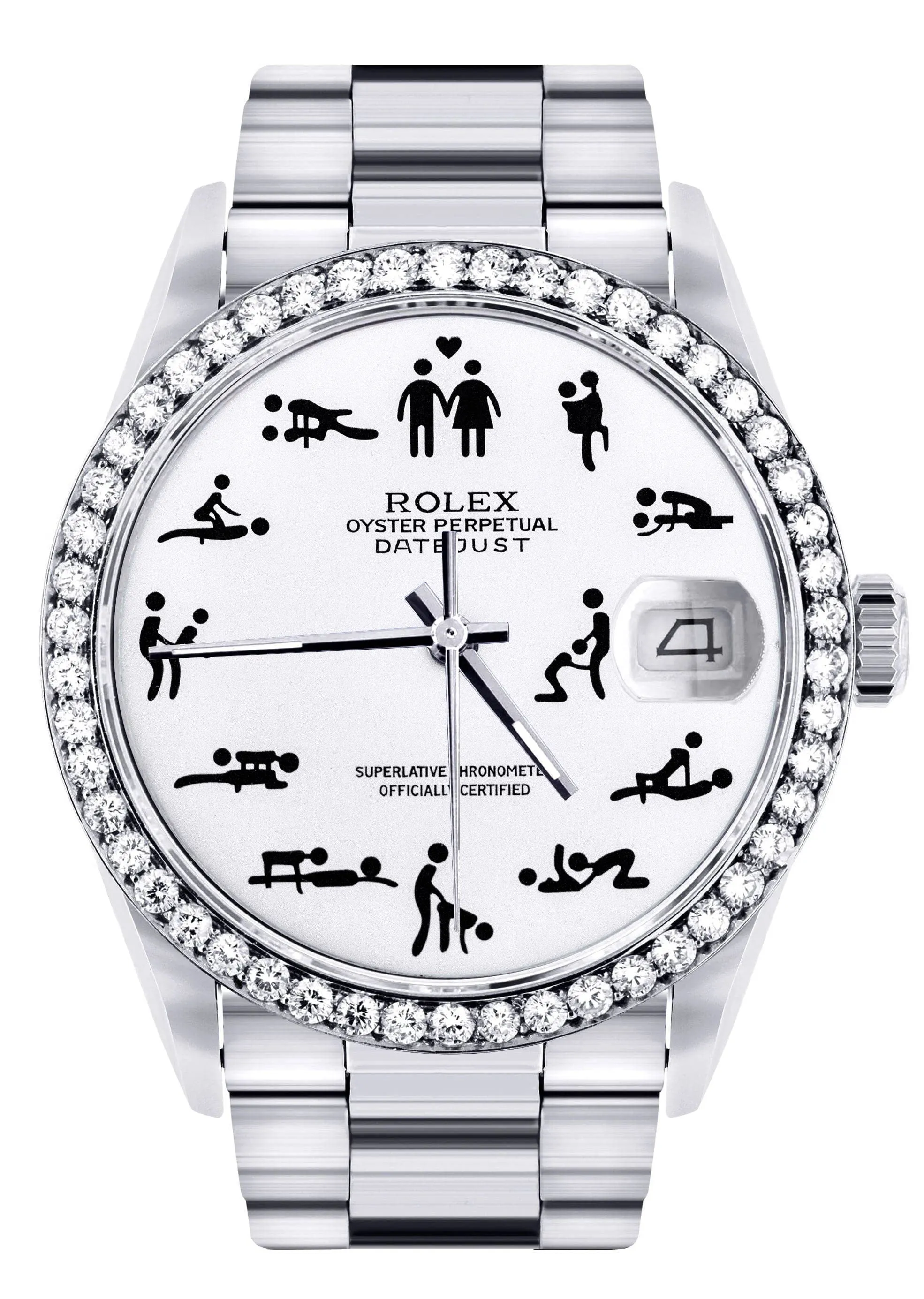 Diamond Mens Rolex Datejust Watch 16200 | 36Mm | Custom Erotic Dial | Oyster Band