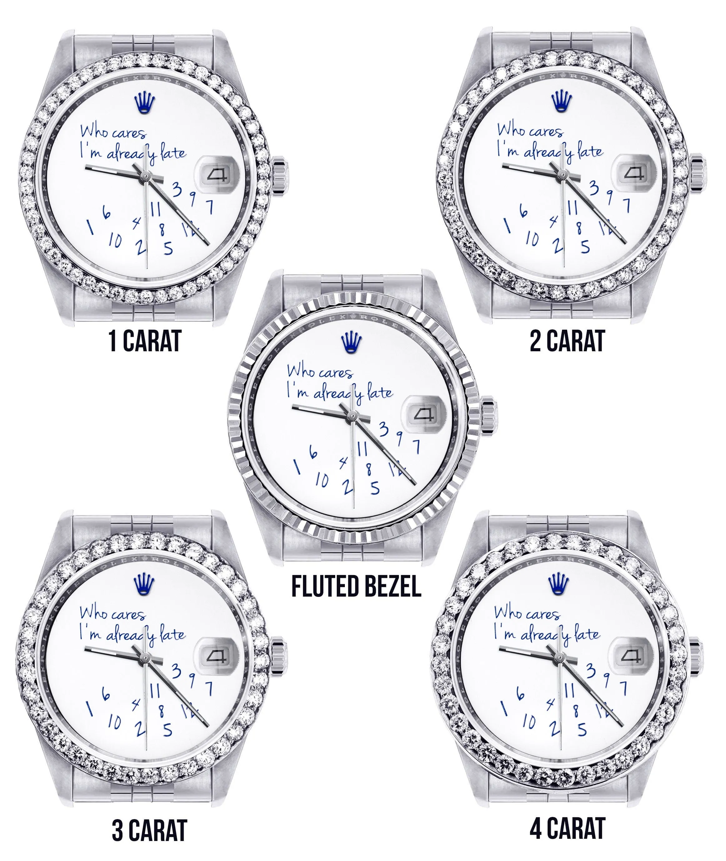 Diamond Mens Rolex Datejust Watch 16200 | 36Mm | "Who Cares I'm Already Late" Custom Dial | Jubilee Band