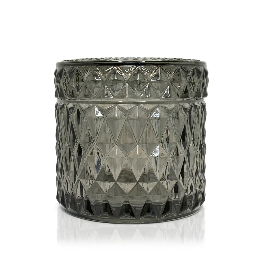 Diamond Vintage Cut Glass Candle Jar with Lid - 200mls - Smoke Grey